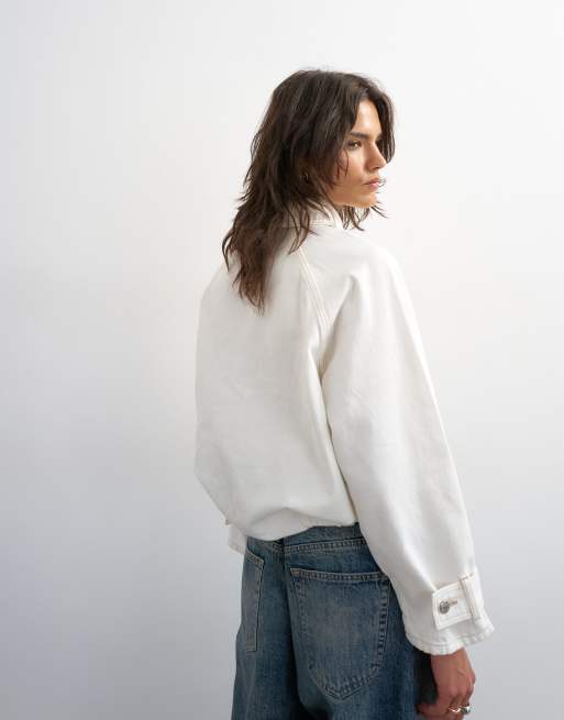 Topshop – Benvit jeansjacka med krage och kort dragkedja, 4 av 4