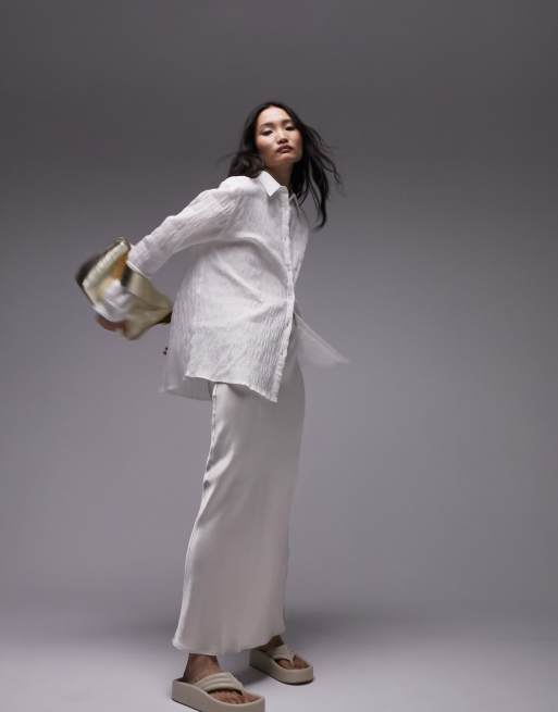 Topshop – Benvit, krinklad skjorta med ficka 