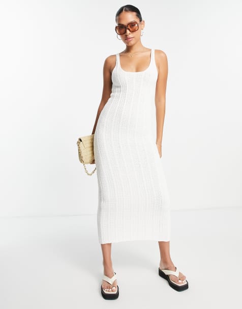 Topshop – Benvit midiklänning med dekorativ söm - view 1