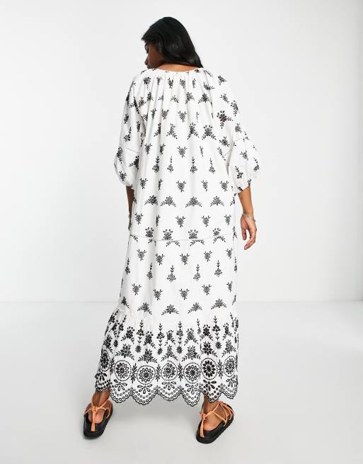 Topshop – Benvit midiklänning med kontrasterande svart broderi, 2 av 4