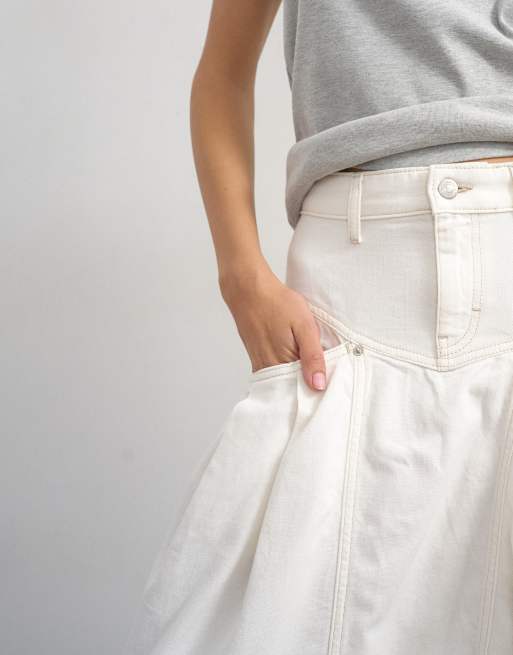 Topshop – Benvit, plisserad jeanskjol i maxilängd, 4 av 5