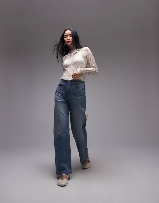 Topshop – Benvit topp i vågformad spets med hög halsringning, 3 av 4