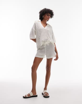 Topshop – Benvita, hålstickade shorts, del av set - view 1