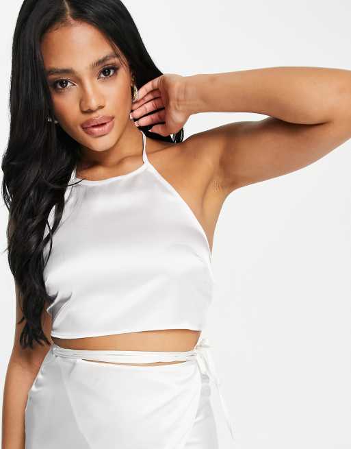 Topshop – Benvitt linne i satin med halterneck, del av set