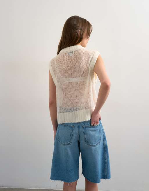 Topshop – Benvitt, stickat, skirt linne med broderade blommor, 3 av 4