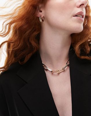 Topshop Berlin rectangular link t-bar necklace in gold tone