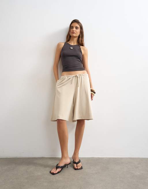Topshop - Bermuda in cupro color panna con coulisse