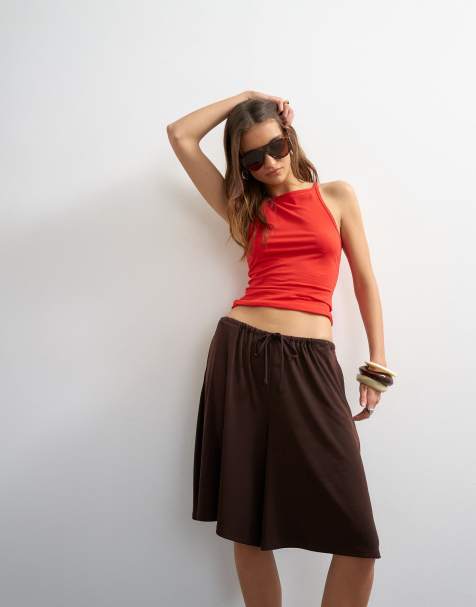 Topshop - Bermuda in cupro marroni con coulisse - view 1