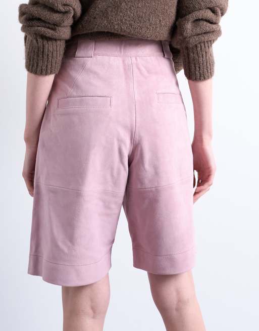 Topshop - Bermuda long d'ensemble en daim authentique de qualité supérieure - Rose, 2 de 5