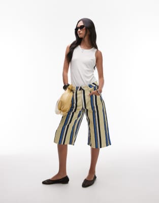 Topshop - Bermuda long en sergé à rayures - Bleu et jaune-Multicolore