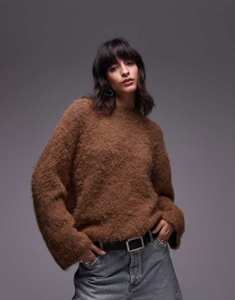 Topshop – Besonders flauschiger Oversize-Strickpullover in Toffee-Braun - view 1