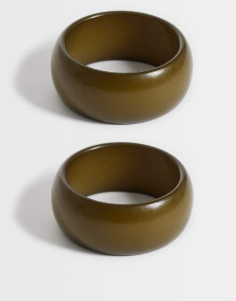 Topshop Beth 2 pack chunky bangle in khaki - view 1