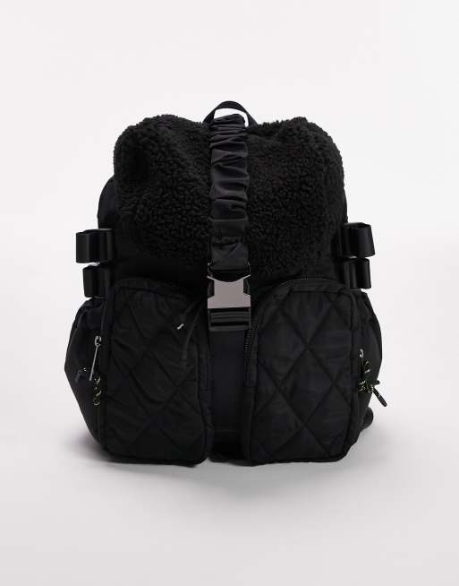 Topshop - Beth - Sac à dos matelassé en imitation peau de mouton - Noir, 2 de 4