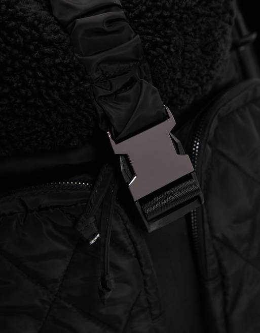Topshop - Beth - Sac à dos matelassé en imitation peau de mouton - Noir, 3 de 4