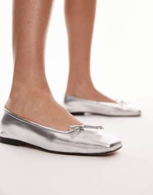 Bethany leather square toe unlined ballerina shoes in silver