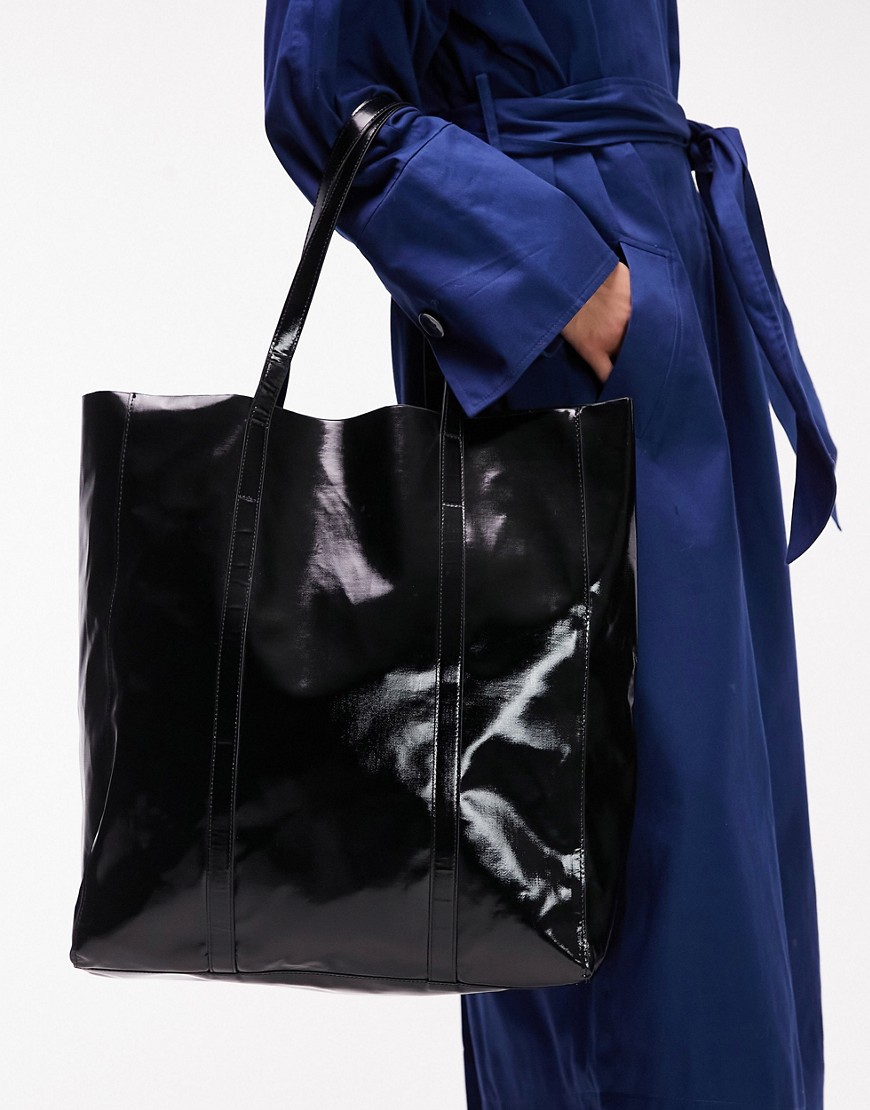 Topshop betsy metallic tote bag in black