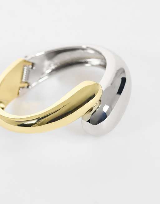 Topshop Betsy two tone bangle in silver and gold, 2 of 3