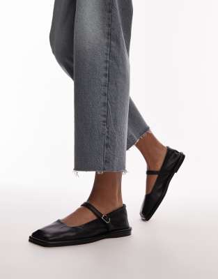 Topshop - Betty - Leder-Ballerinas in Schwarz mit eckiger Zehenpartie