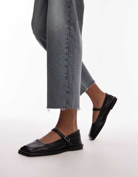 Topshop – Betty – Leder-Ballerinas in Schwarz mit eckiger Zehenpartie - view 1