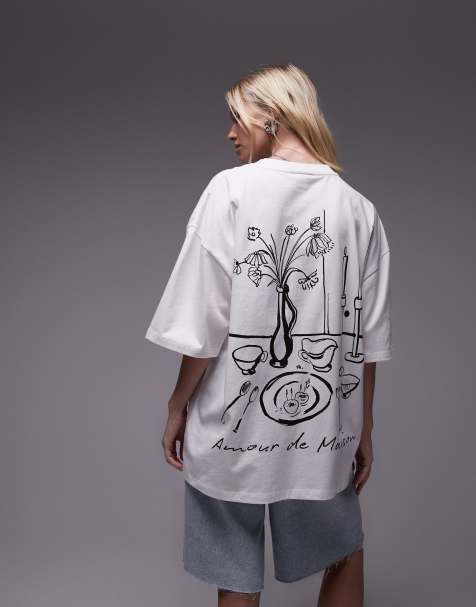 Topshop – Biała koszulka oversize z grafiką Amour de Maison - view 1
