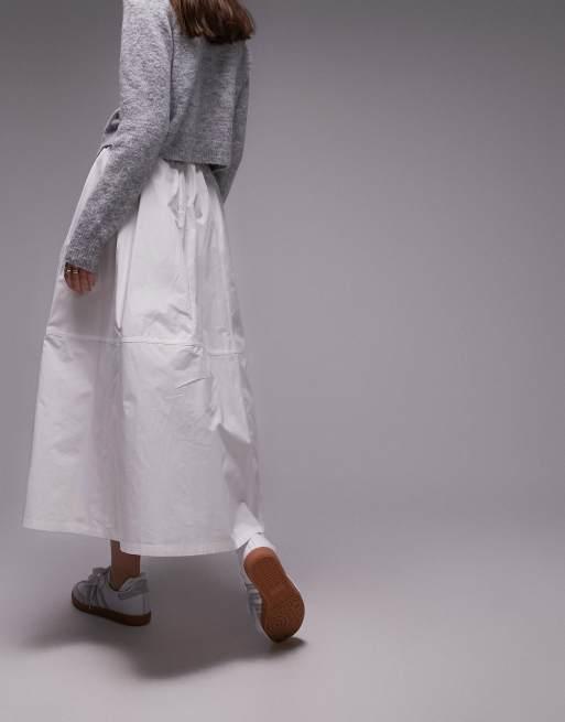 Topshop – Biała popelinowa spódnica midi, 2 z 4