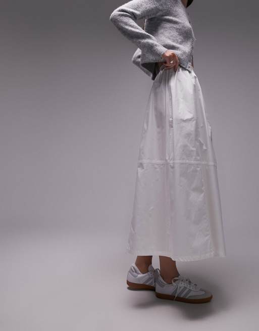 Topshop – Biała popelinowa spódnica midi, 4 z 4