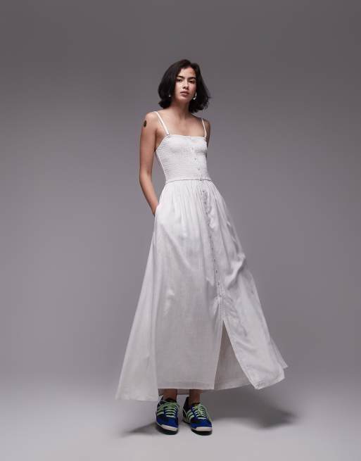 Topshop – Biała sukienka midi zapinana na guziki