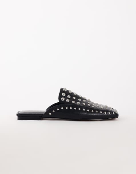 Topshop Bianca studded flat shoe in black - view 1