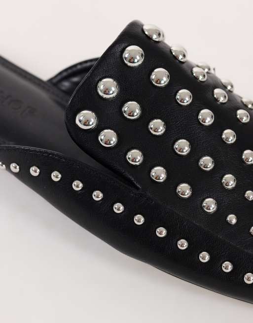 Topshop Bianca studded flat shoe in black, 2 of 4