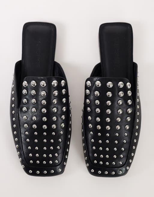 Topshop Bianca studded flat shoe in black, 3 of 4