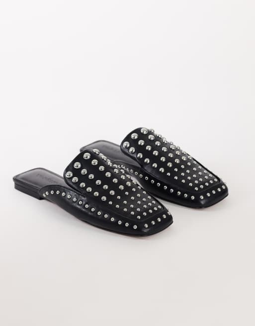 Topshop Bianca studded flat shoe in black, 4 of 4