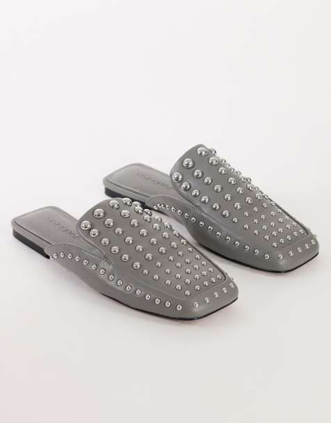 Topshop Bianca studded flat shoe in gray - view 1