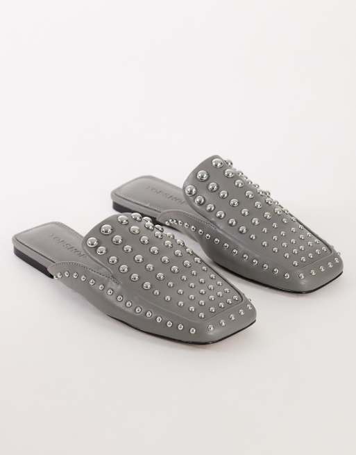 Topshop Bianca studded flat shoe in grey, 2 of 4