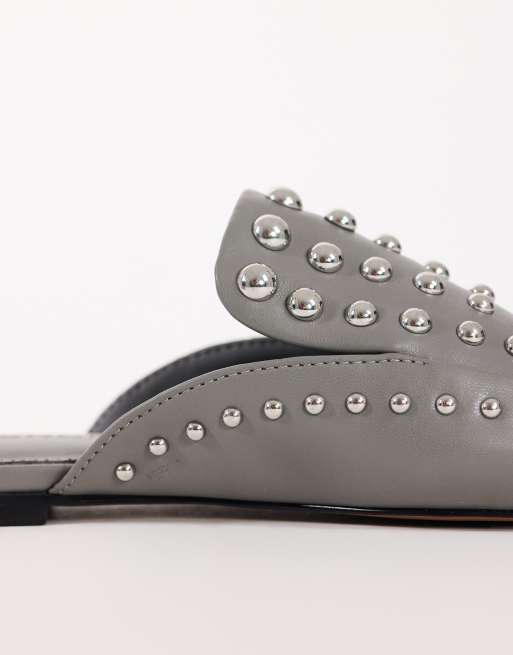 Topshop Bianca studded flat shoe in grey, 3 of 4