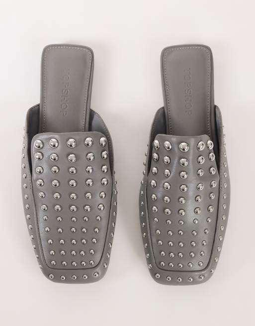 Topshop Bianca studded flat shoe in grey, 4 of 4