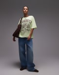 [Topshop] Topshop Biarritz graphic oversized ringer tee in green S GREEN