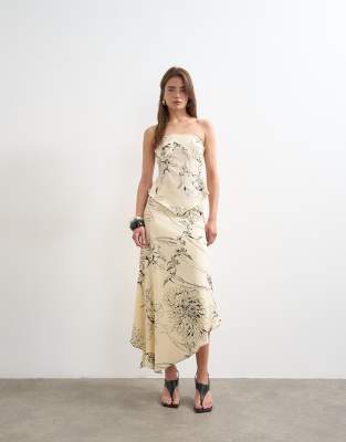 Topshop bias cut maxi slip skirt in sketched black and ivory floral - part of a set ivory 13490₽