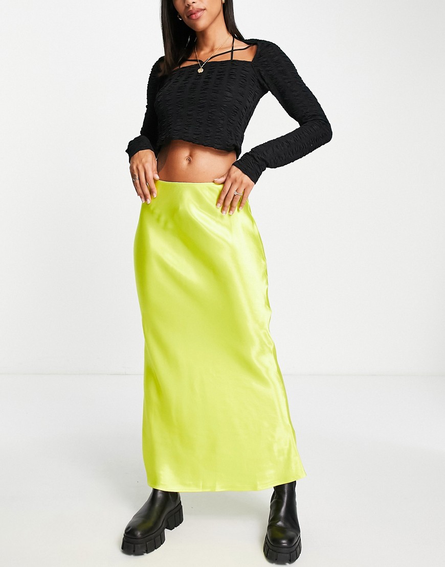 Topshop bias maxi satin skirt in yellow