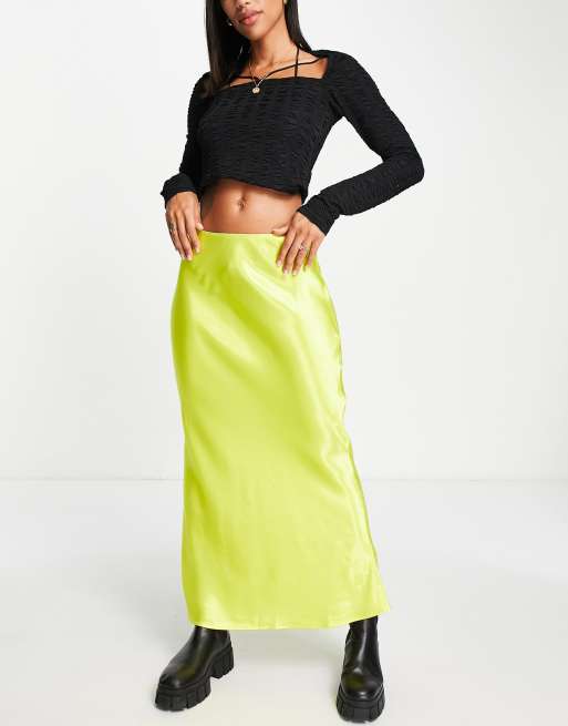 Topshop bias maxi satin skirt in yellow | ASOS