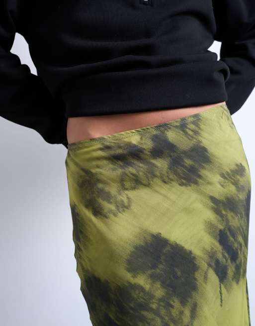 Topshop bias maxi skirt with blurred floral print in green, 3 of 5