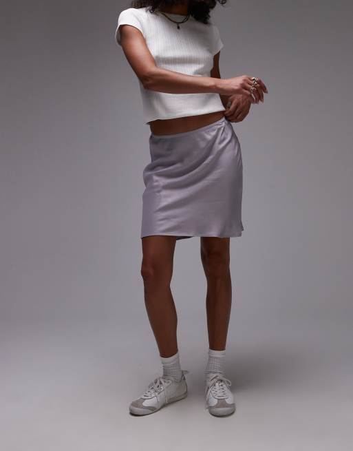 Topshop bias mini skirt in mauve with lace trim, 2 of 5