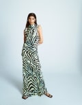 [Topshop] Topshop bias ruched arm hole maxi occasion dress in green zebra 12 GREEN
