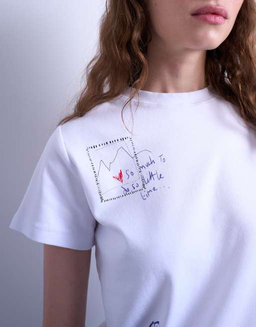 Topshop – Biały codzienny T-shirt z rysunkowymi motywami, 2 z 4