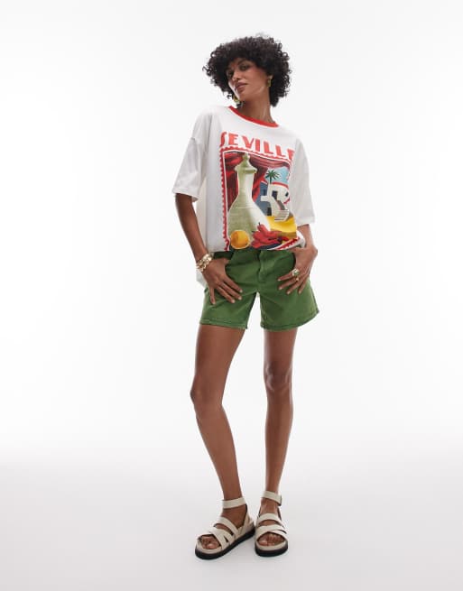 Topshop – Biały dżersejowy T-shirt z kontrastowymi lamówkami i grafiką z napisem Seville, 3 z 4