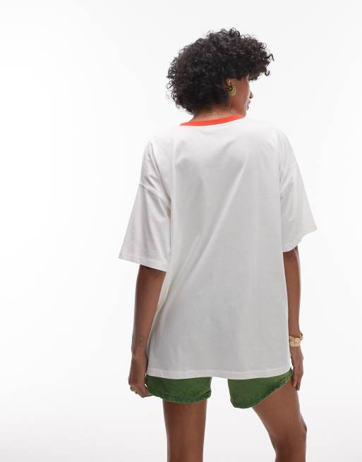 Topshop – Biały dżersejowy T-shirt z kontrastowymi lamówkami i grafiką z napisem Seville, 4 z 4