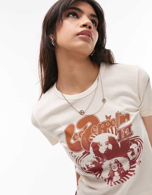 Topshop – Biały obcisły top z licencjonowaną grafiką z zespołem Led Zeppelin