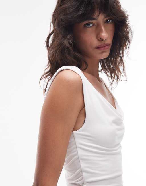 Topshop – Biały podkoszulek bez rękawów z drapowanym dekoltem, 4 z 4