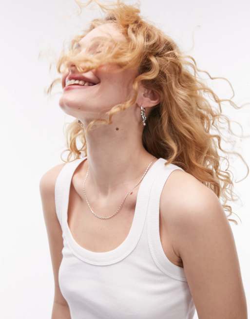 Topshop – Biały prążkowany podkoszulek z dekoltem w łódkę