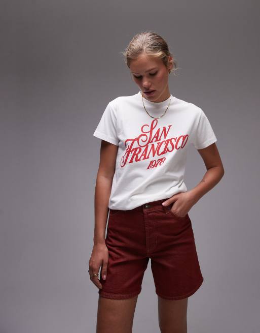 Topshop – Biały T-shirt o pudełkowym kroju z grafiką z napisem San Francisco 1978