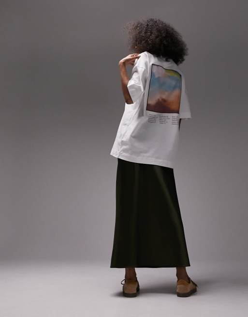 Topshop – Biały T-shirt oversize z grafiką